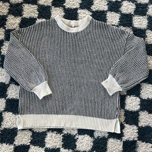 Black and White Striped Chenille Sweater.